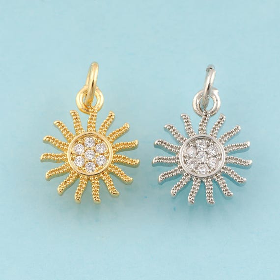 Gold Sun Charms,Celestial Jewelry,Sun Pendant for DIY Jewelry Making,18K Gold & Rhodium