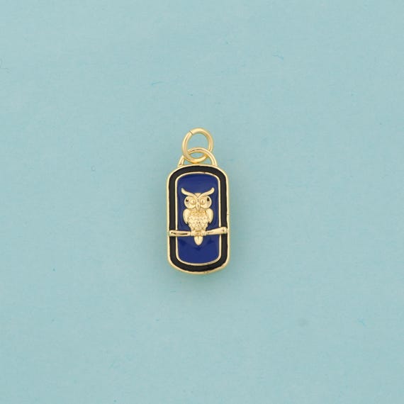 Gold Enamel Owl Charms,Animal Jewelry,Owl Pendant for DIY Jewelry Making,18K Gold
