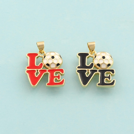 Gold Enamel Love Football Charms,Football Jewelry,Sports Pendant for DIY Jewelry Making,18K Gold