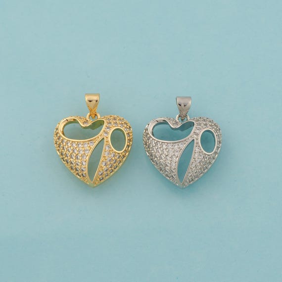Gold CZ Heart Charms,Love Jewelry,Heart Pendant for DIY Jewelry Making,18K Gold