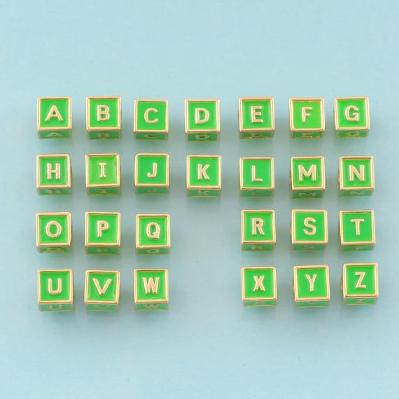 Enamel 26 Letter Spacer Beads,Initial Beads,Square Beads for DIY Jewelry Making,18K Gold