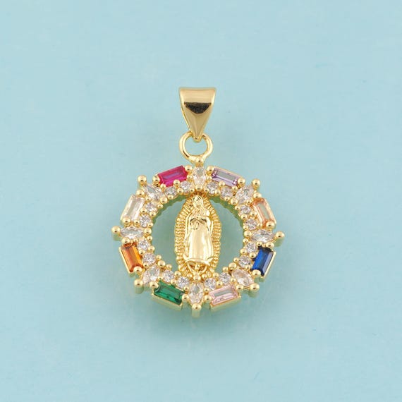 Gold CZ Virgin Mary Charms,Religious Jewelry,Catholic Pendant for DIY Jewelry Making,18K Gold