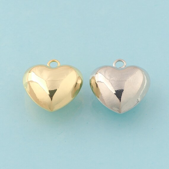 Gold Heart Charms,Puffed Heart Jewelry,Heart Pendant for DIY Jewelry Making,18K Gold & Rhodium