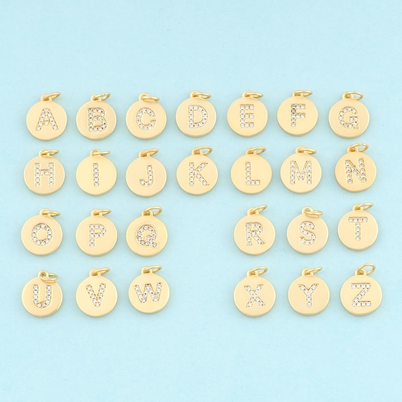 Gold CZ 26 Letter Charms,Round Jewelry,Initial Pendant for DIY Jewelry Making,18K Gold