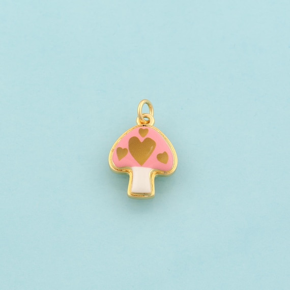 Gold Mushroom Charms,Heart Jewelry,Enamel Mushroom Pendant for DIY Jewelry Making,18K Gold