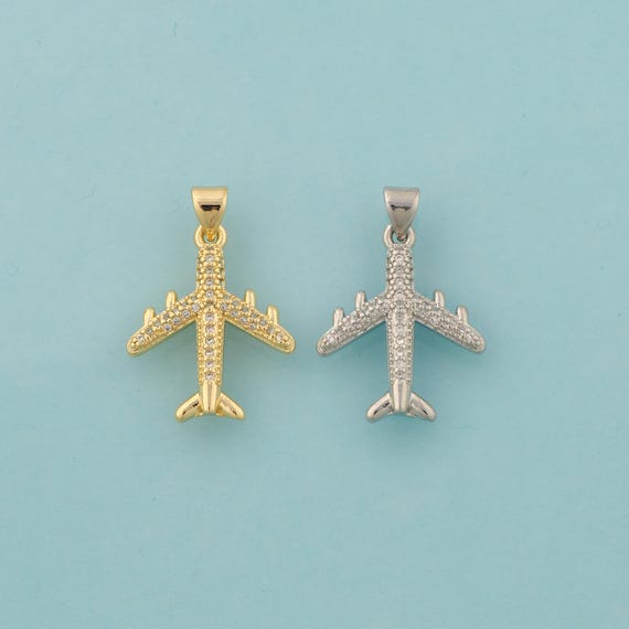 Gold CZ Airplane Charms,Airplane Jewelry,Airplane Pendant for DIY Jewelry Making,18K Gold
