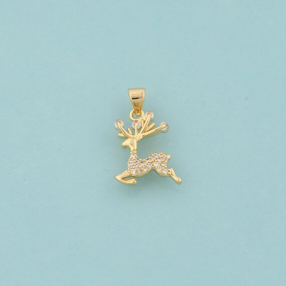 Gold CZ Deer Charms,Elk Jewelry,Animal Pendant for DIY Jewelry Making,18K Gold