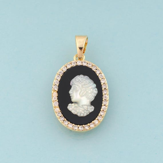 Gold CZ Character Charms,Portrait Jewelry,Enamel Embossed Pendant for DIY Jewelry Making,18K Gold