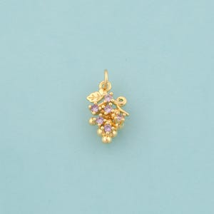 Gold CZ Grape Charms,Fruit Jewelry,Grape Pendant for DIY Jewelry Making,18K Gold