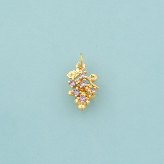 Gold CZ Grape Charms,Fruit Jewelry,Grape Pendant for DIY Jewelry Making,18K Gold