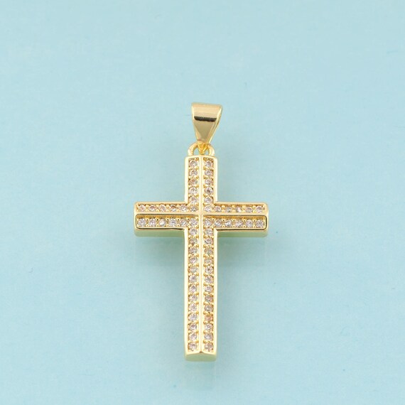Gold CZ Cross Charms,Religious Jewelry,Christian Pendant for DIY Jewelry Making,18K Gold