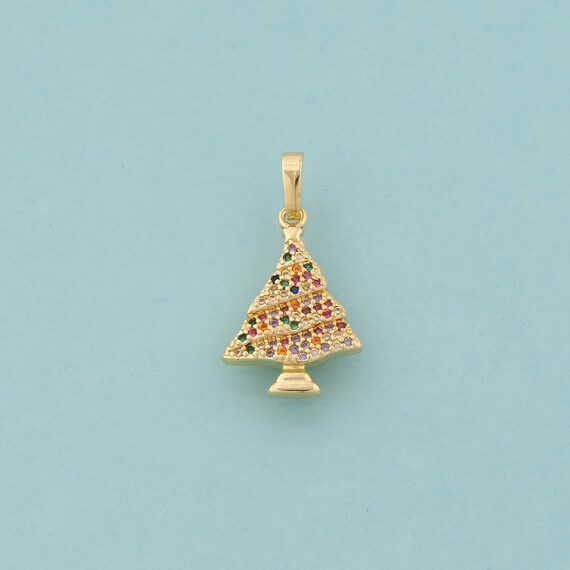 Gold CZ Christmas Tree Charms,Christmas Jewelry,Christmas Tree Pendant for DIY Jewelry Making,18K Gold
