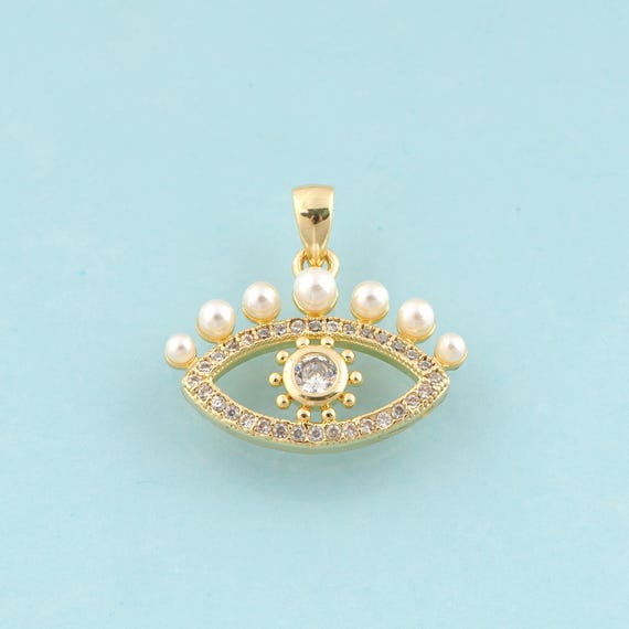 Gold CZ Evil Eye Charms,Devil Eye Jewelry,Eye Pendant for DIY Jewelry Making,18K Gold