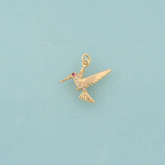 Gold CZ Hummingbird Charms,Animal Jewelry,Flying Pendant for DIY Jewelry Making,18K Gold