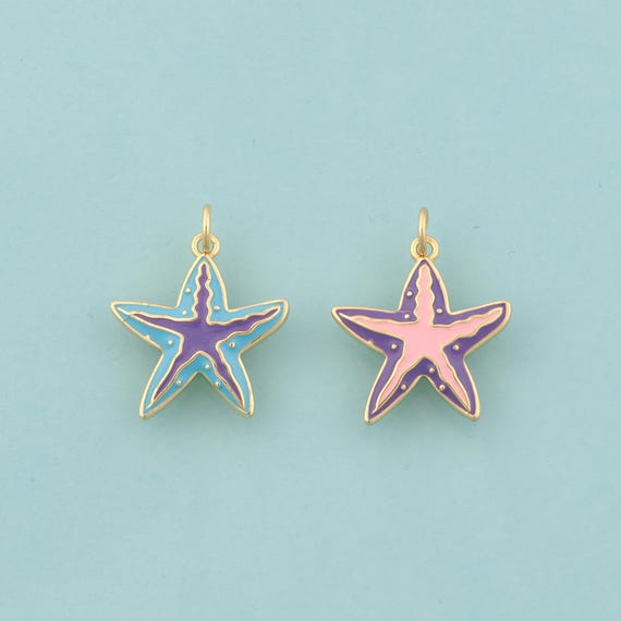 Gold Starfish Charms,Starfish Jewelry,Enamel Starfish Pendant for DIY Jewelry Making,18K Gold