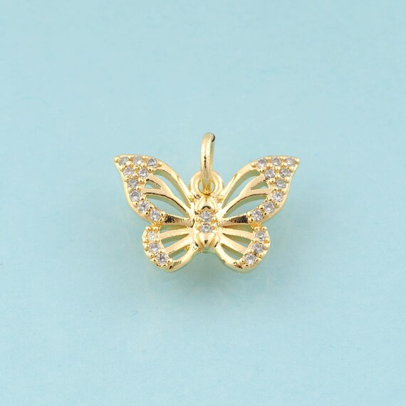 Gold CZ Butterfly Charms,Insect Jewelry,Butterfly Pendant for DIY Jewelry Making,18K Gold