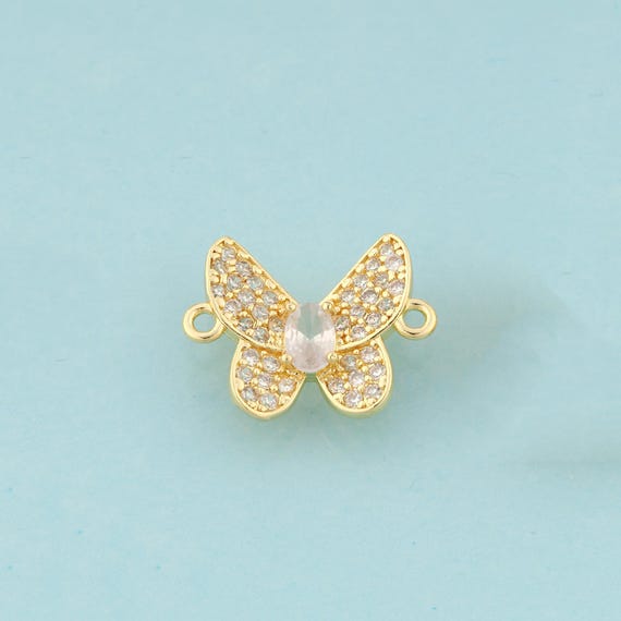 Gold CZ Butterfly Connector,Insect Jewelry Connector,Butterfly Connector for DIY Jewelry Making,18K Gold