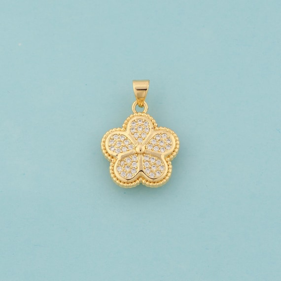 Gold CZ Cherry Blossom Charms,Flower Jewelry,Cherry Blossom Pendant for DIY Jewelry Making,18K Gold