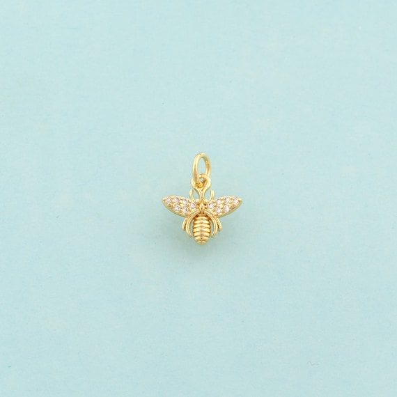Gold CZ Bee Charms,Insect Jewelry,Bee Pendant for DIY Jewelry Making,18K Gold