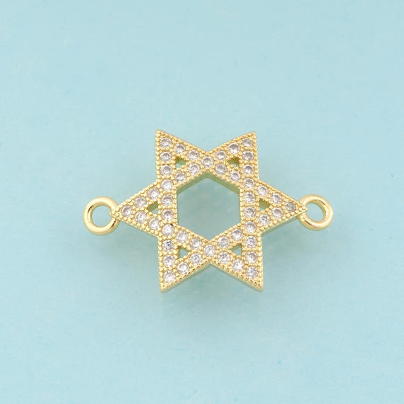 Gold CZ David Star Connector,Jewish Star Jewelry Connector,Hexagram Connector for DIY Jewelry Making,18K Gold