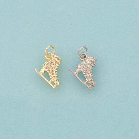 Gold CZ Ice Skate Charms,Ice Skate Jewelry,Ice Skate Pendant for DIY Jewelry Making,18K Gold