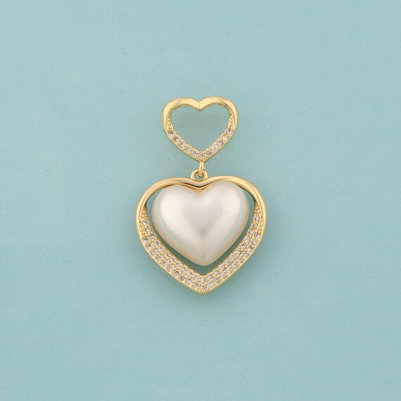 Gold CZ Heart Charms,Love Jewelry,Heart Pendant for DIY Jewelry Making,18K Gold