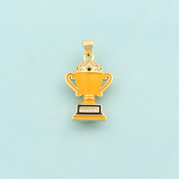 Gold Enamel Trophy Charms,Trophy Jewelry,CZ Trophy Pendant for DIY Jewelry Making,18K Gold