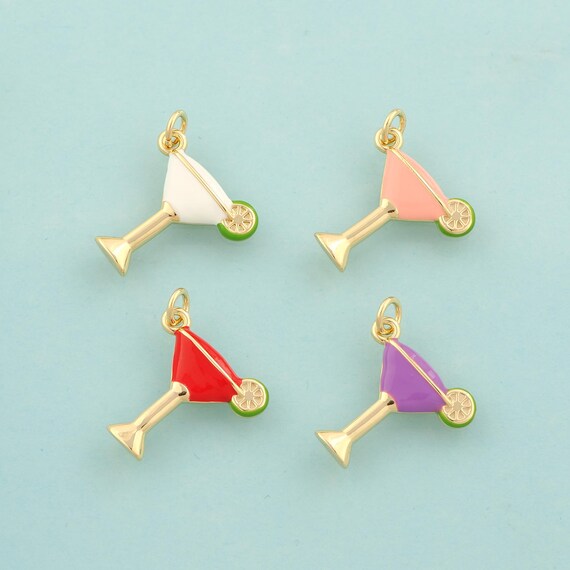 Gold Goblet Charms,Wine Glass Jewelry,Enamel Goblet Pendant for DIY Jewelry Making,18K Gold