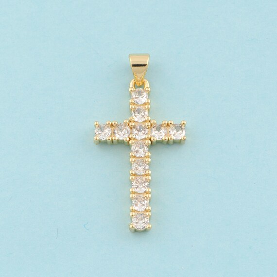 Gold CZ Cross Charms,Religion Jewelry,Christian Pendant for DIY Jewelry Making,18K Gold