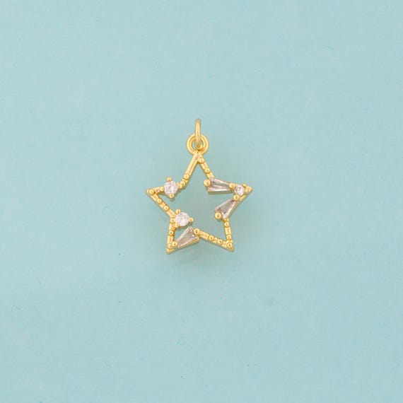 Gold CZ Star Charms,Star Jewelry,Star Pendant for DIY Jewelry Making,18K Gold