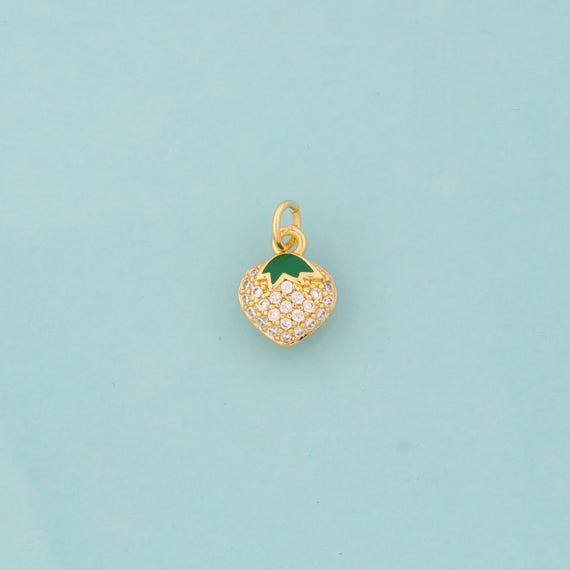 Gold CZ Strawberry Charms,Fruit Jewelry,Strawberry Pendant for DIY Jewelry Making,18K Gold