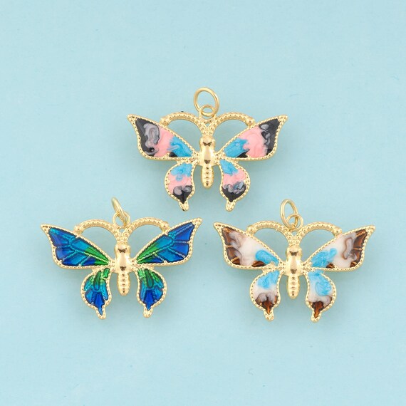 Gold Enamel Butterfly Charms,Insect Jewelry,Butterfly Pendant for DIY Jewelry Making,18K Gold