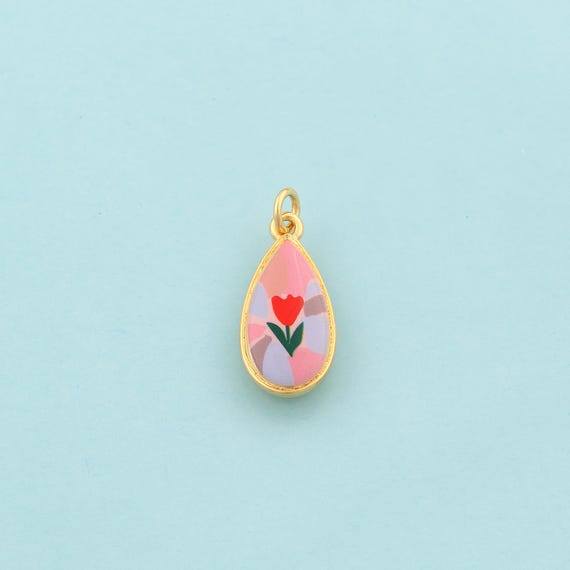 Gold Water Drop Charms,Tear Drop Jewelry,Enamel Flower Pendant for DIY Jewelry Making,18K Gold