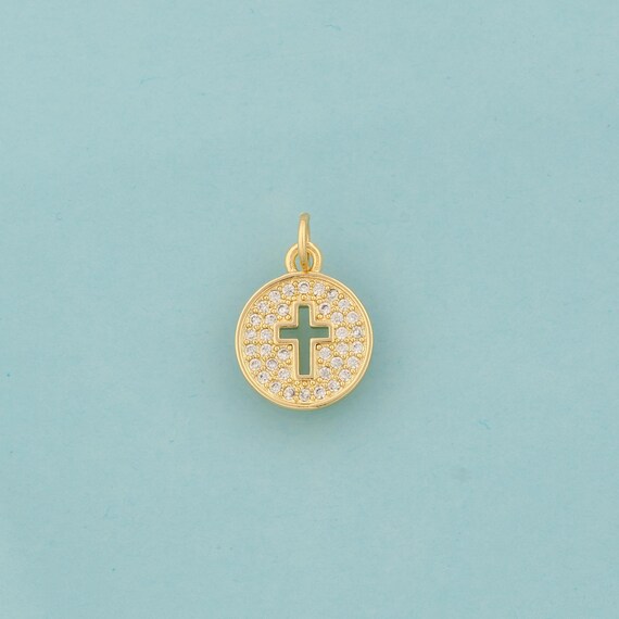 Gold CZ Cross Charms,Religious Jewelry,Christian Pendant for DIY Jewelry Making,18K Gold