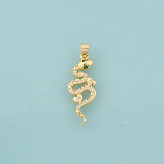Gold Snake Charms,Animal Jewelry,CZ Heart Pendant for DIY Jewelry Making,18K Gold
