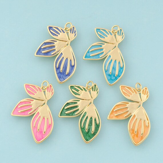 Gold Enamel Leaf Charms,Leaf Jewelry,Leaf Pendant for DIY Jewelry Making,18K Gold
