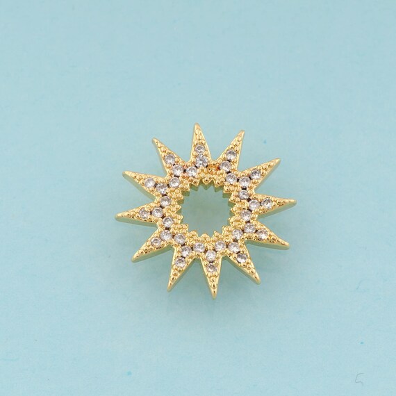 Gold CZ Sun Charms,Sun Jewelry,Sun Pendant for DIY Jewelry Making,18K Gold