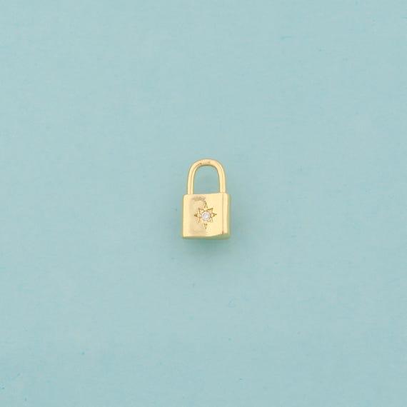 Gold CZ Lock Charms,Polaris Jewelry,Star Pendant for DIY Jewelry Making,18K Gold