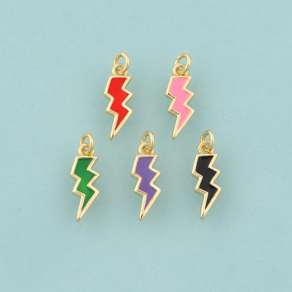Gold Lightning Charms,Lightning Jewelry,Enamel Lightning Pendant for DIY Jewelry Making,18K Gold