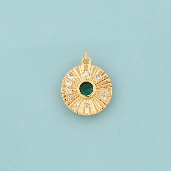 Gold CZ Round Charms,Round Jewelry,Round Pendant for DIY Jewelry Making,18K Gold