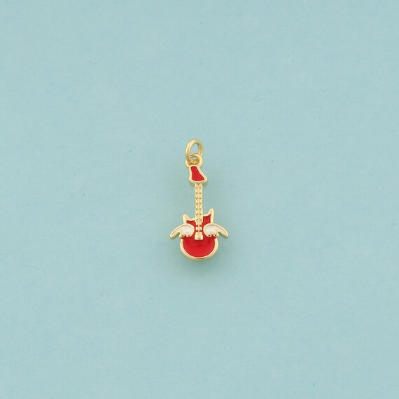Gold Guitar Charms,Angel Wings Jewelry,Enamel Guitar Pendant for DIY Jewelry Making,18K Gold