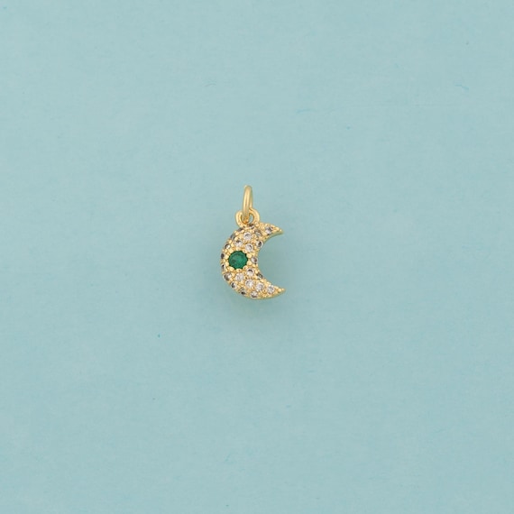 Gold CZ Crescent Moon Charms,Celestial Jewelry,Moon Pendant for DIY Jewelry Making,18K Gold
