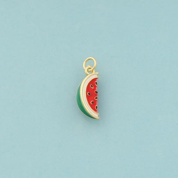 Gold Watermelon Charms,Fruit Jewelry,Enamel Watermelon Pendant for DIY Jewelry Making,18K Gold