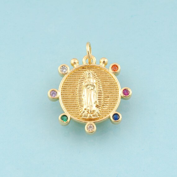 Gold CZ Virgin Mary Charms,Religious Jewelry,Catholic Pendant for DIY Jewelry Making,18K Gold