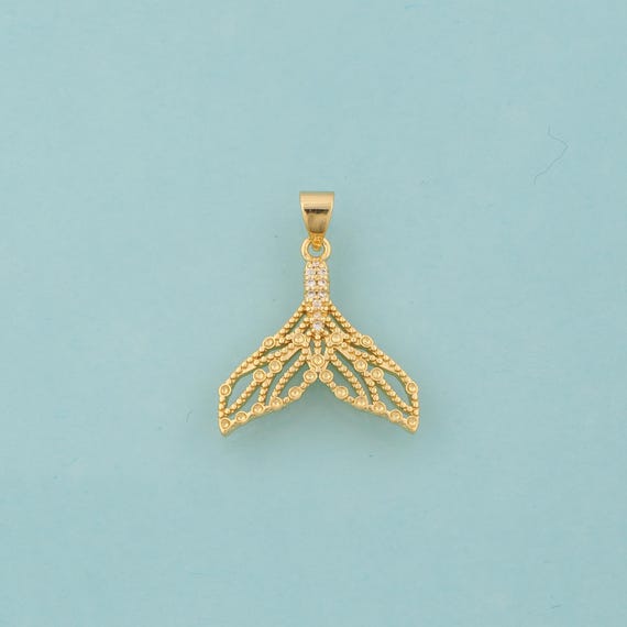 Gold CZ Fishtail Charms,Fishtail Jewelry,Fishtail Pendant for DIY Jewelry Making,18K Gold