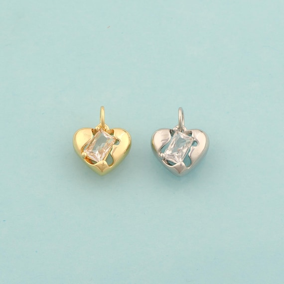 Gold CZ Heart Charms,Love Jewelry,Heart Pendant for DIY Jewelry Making,18K Gold