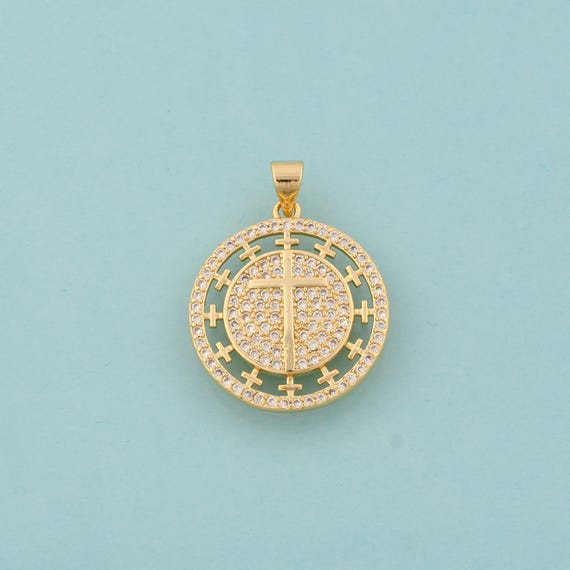 Gold CZ Cross Charms,Religious Jewelry,Christian Pendant for DIY Jewelry Making,18K Gold