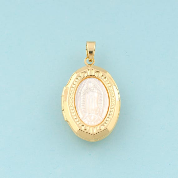 Gold Virgin Mary Charms,Photo Frame Jewelry,Catholic Pendant for DIY Jewelry Making,18K Gold