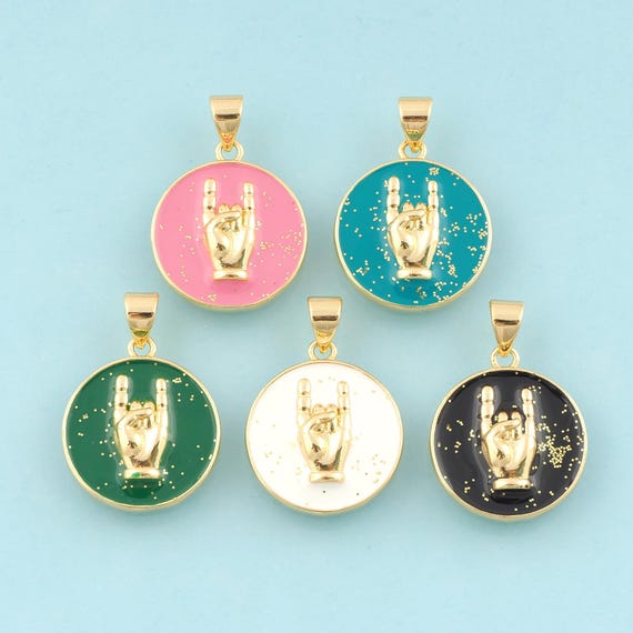 Gold Enamel Gesture Charms,Round Jewelry,Hand Pendant for DIY Jewelry Making,18K Gold
