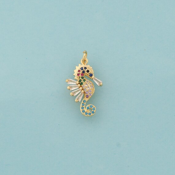Gold CZ Seahorse Charms,Marine Life Jewelry,Seahorse Pendant for DIY Jewelry Making,18K Gold